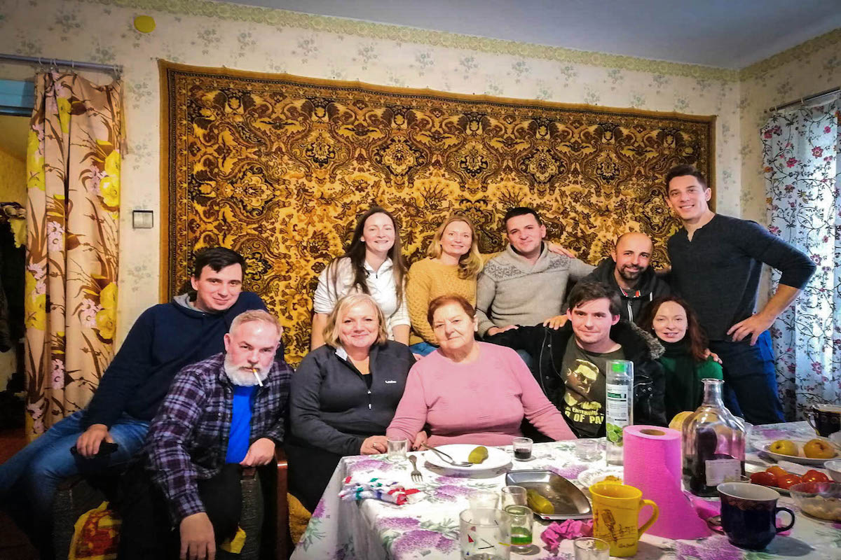 Home-cooked village lunch with Chernobyl re-settlers. Ukraine, January 2019.